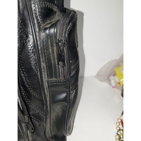 A Genuine Leather Backpack School Hiking Knapsack Black Adjustable As-Is - Picture 6 of 14